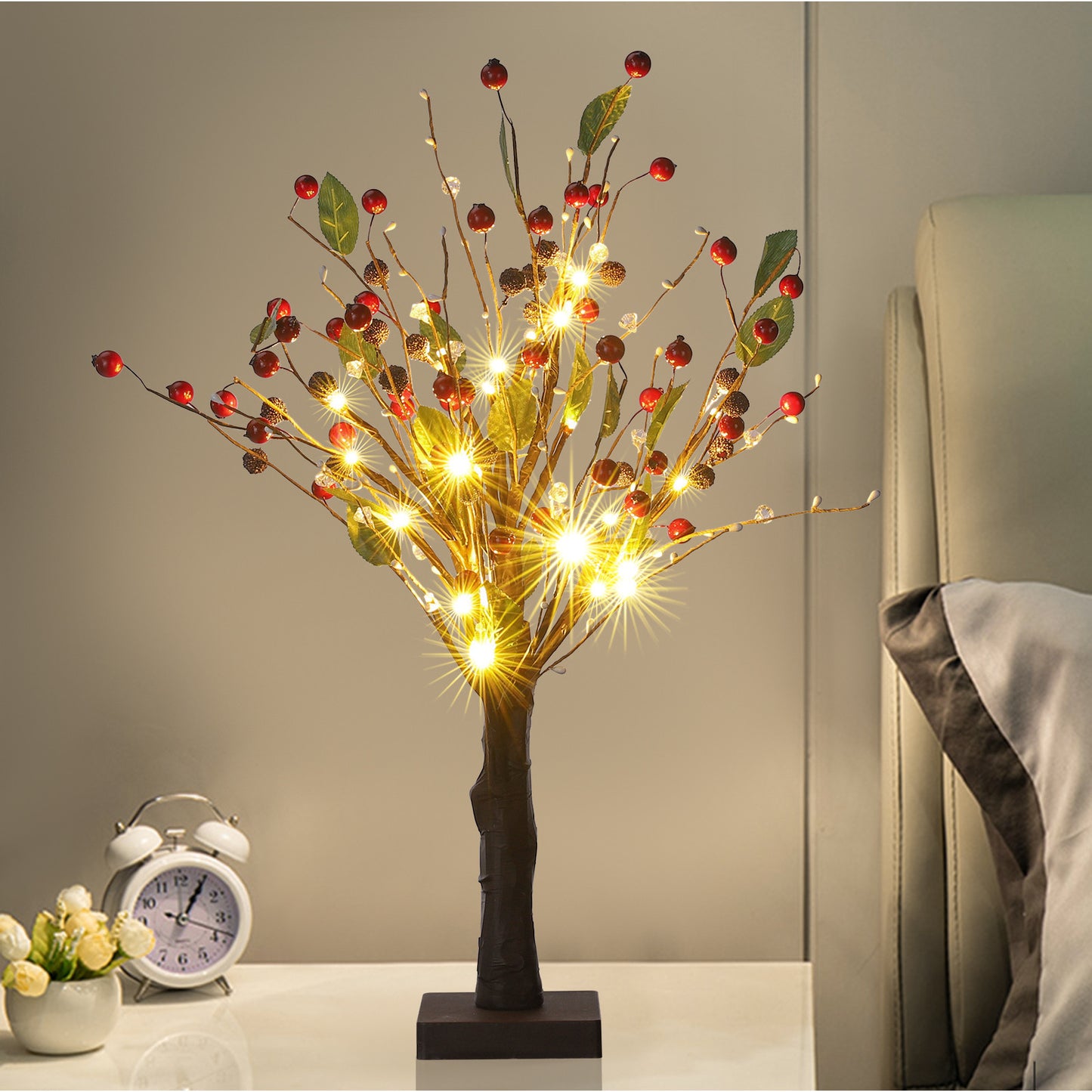 1.5 foot tall cherry dotted tree lights, Black-10×10×54cm