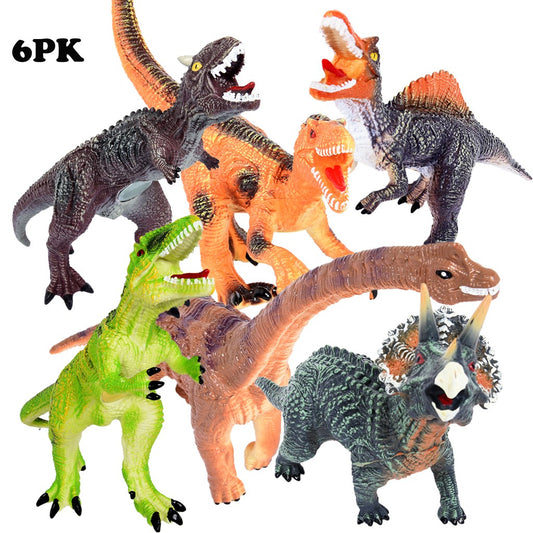 Set of 6 Large 13-15 Inch Dinosaurs, Multicolour