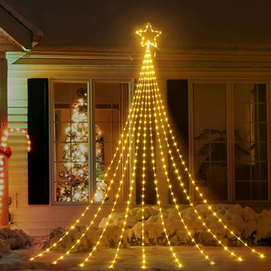 Christmas waterfall of 290 LED lights with an 11-inch star
