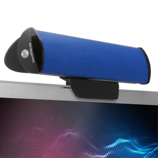 USB Powered Sound Bar with Monitor Clip, (Color: Blue)