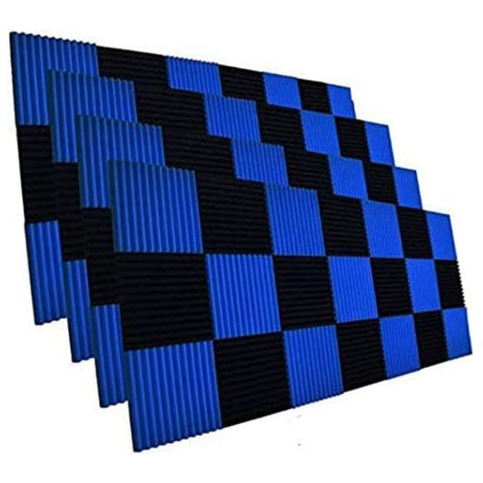 Pack of 52 Acoustic Foam Panels, 1"x12"x12" (Black/Blue)