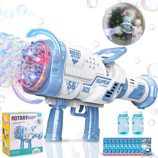 Bubble Machine with LED Lights, 56 Holes (Blue)