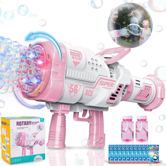 Bubble Machine, 56 Rotating Holes with Colored Lights (Pink)