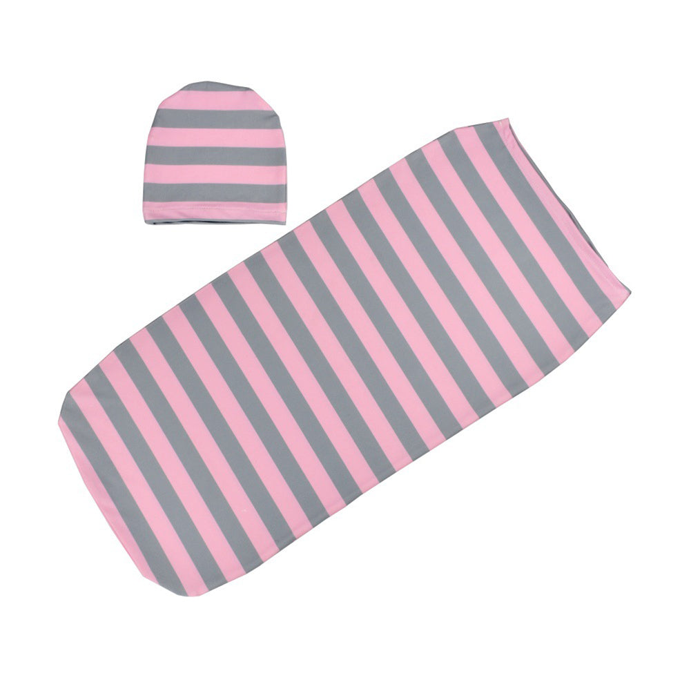 Baby Cotton Blanket and Hat (Grey Pink Stripes)