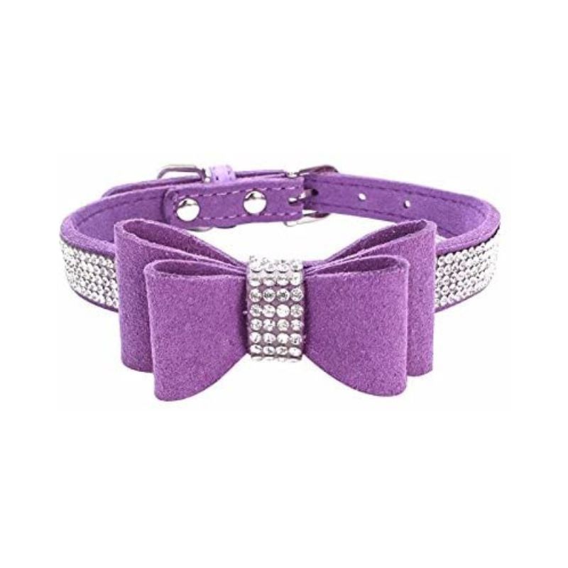 Crystal Dog Collar with Bow, 11-13 inch, Purple