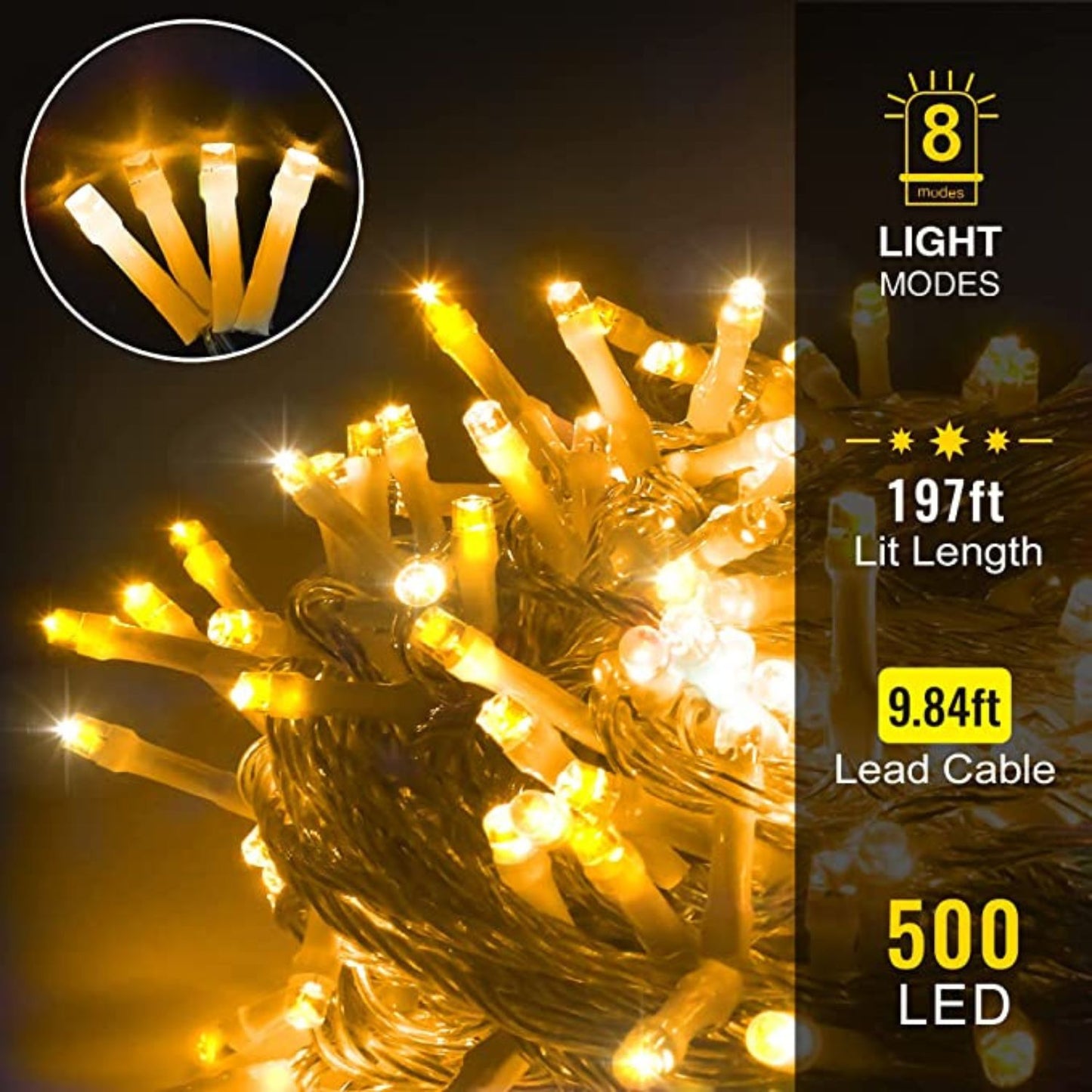 Christmas String Lights Suitable for Outdoor 500 LED 197ft,White