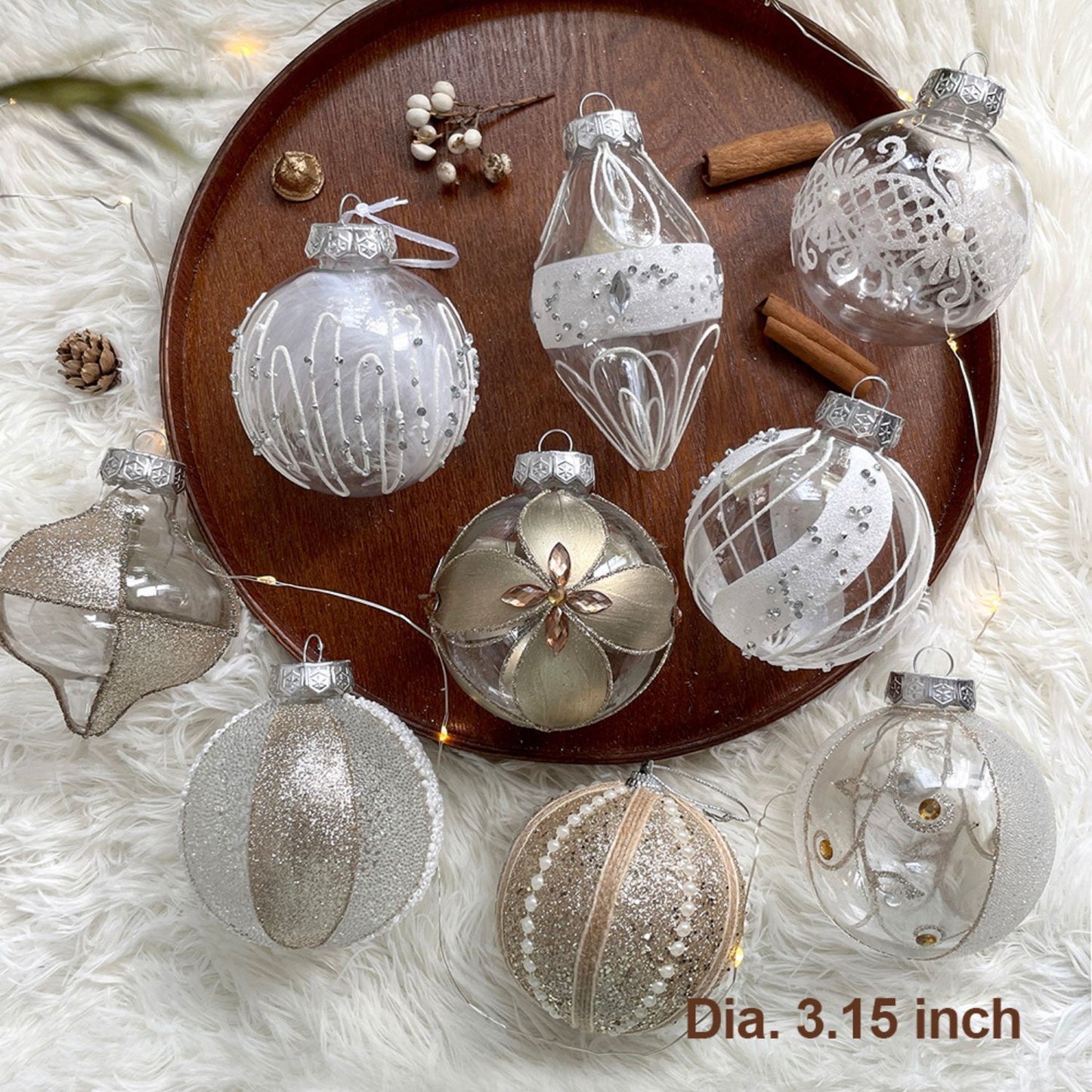 8cm 3.15 Inch Large Gold Christmas Ornament Set