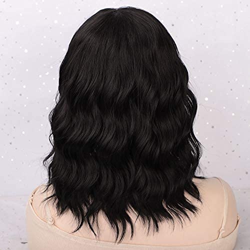 Curly color Black wig with bangs