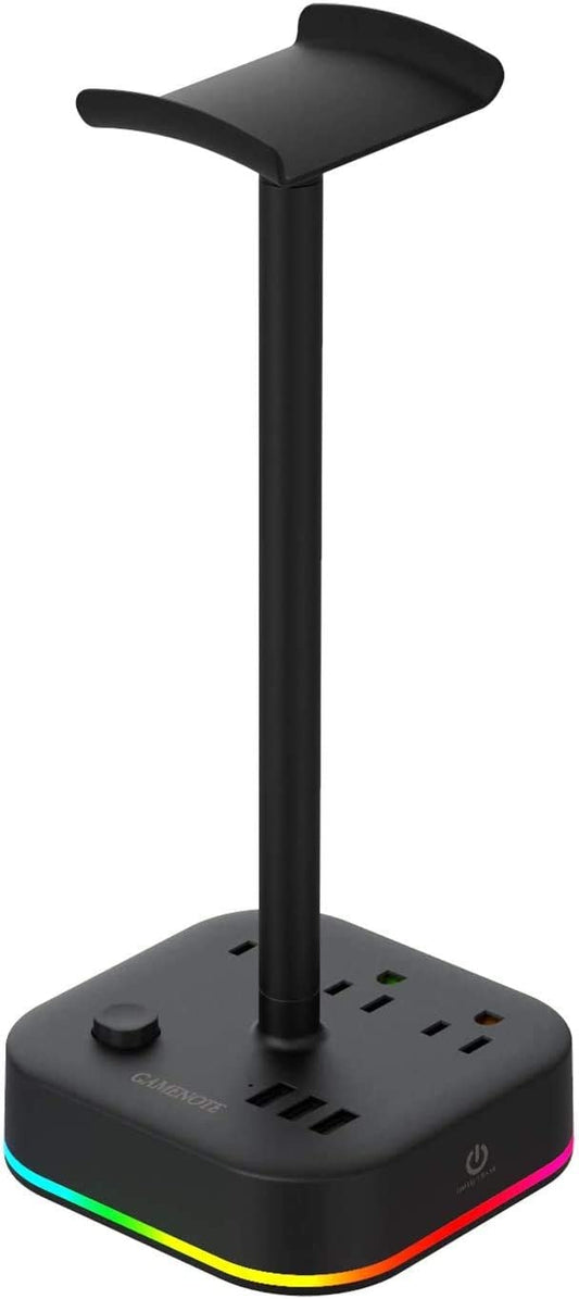 Headphone stand and power strip, black