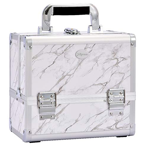 10-Inch 3-Tier Makeup Case with Mirror, White Marble