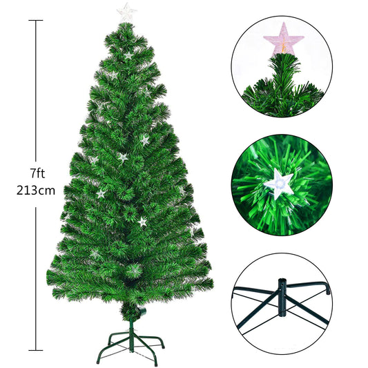 7ft Christmas Tree with LED Star Lights, Green