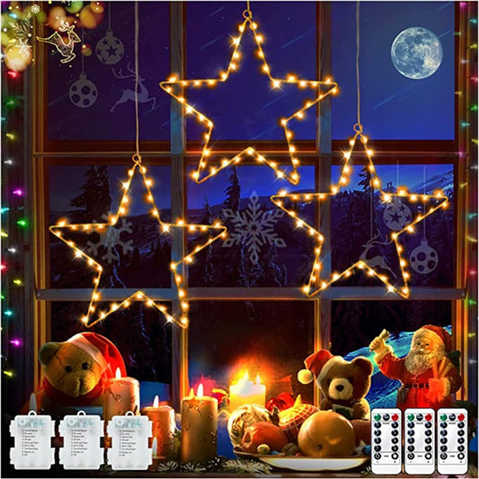 3 Pack Christmas Window Star String Lights, 45 LEDs, White