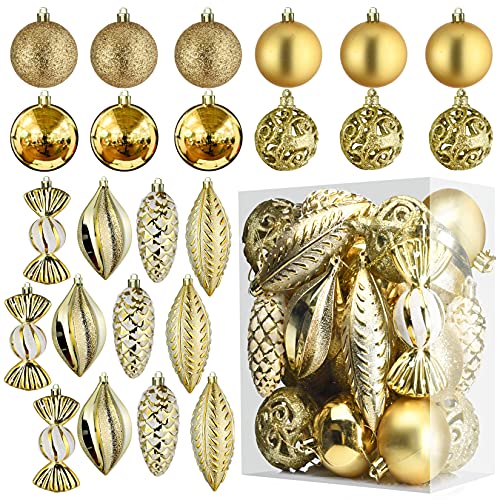 Golden Christmas balls for Christmas decorations, 24 pieces