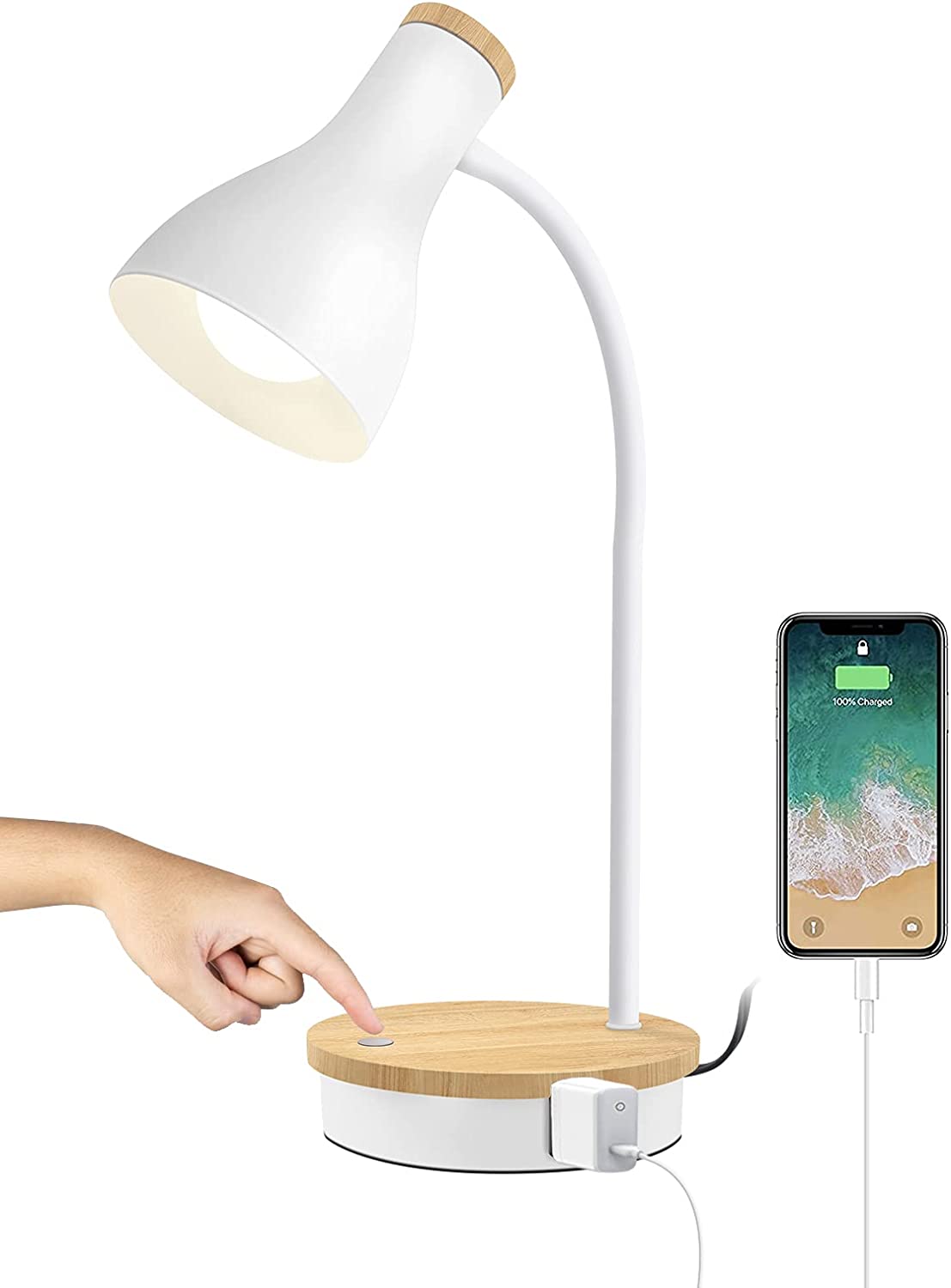 3-Way Touch Control Metal Desk Lamp (Color: White)