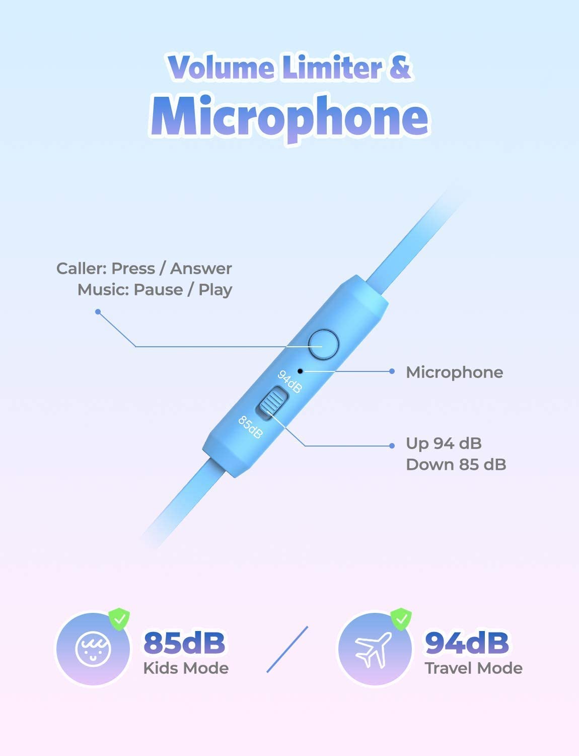 Headphones with microphone, design: cat ears, Blue