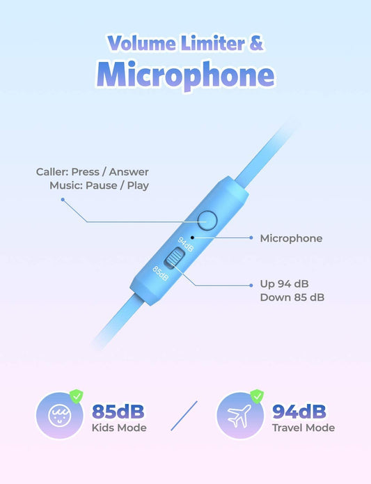 Headphones with microphone, design: cat ears, Blue