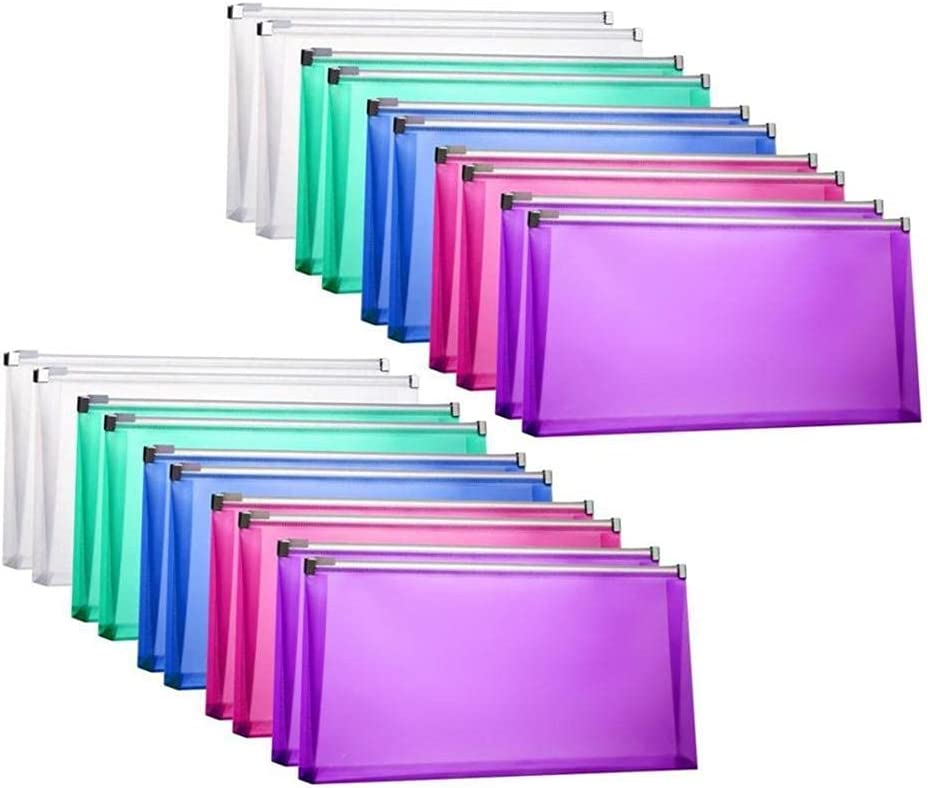 Plastic Zip Envelopes, Assorted Colors, 20 Pack