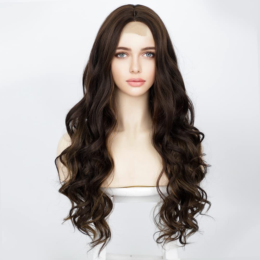 24 Inches Long Wavy Synthetic Wig (Mix Brown)