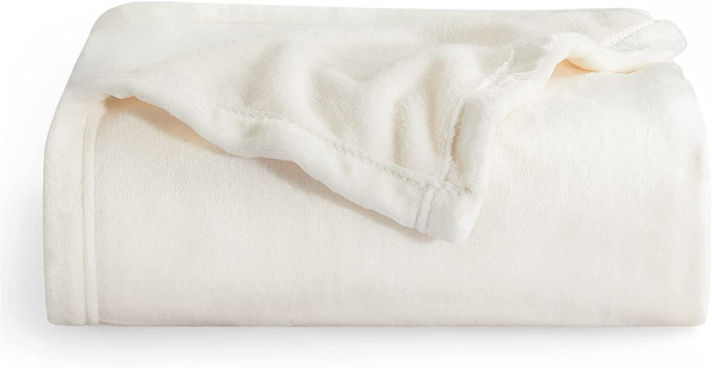 Flannel Fleece Luxury Blanket, Cream, 60"x80"