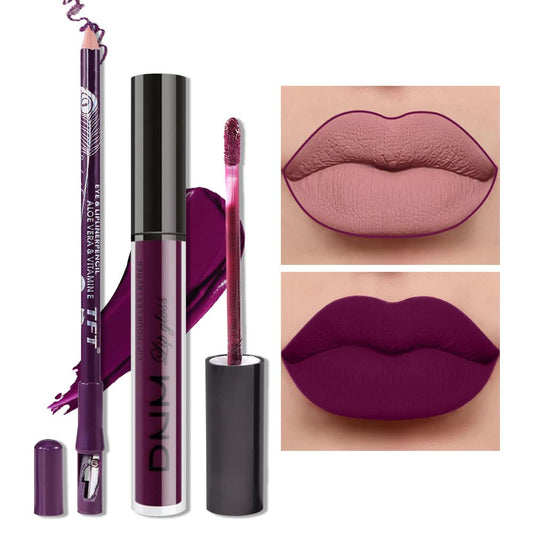 2Pcs Matte Light Purple Lip Liner and Lipstick Makeup Set