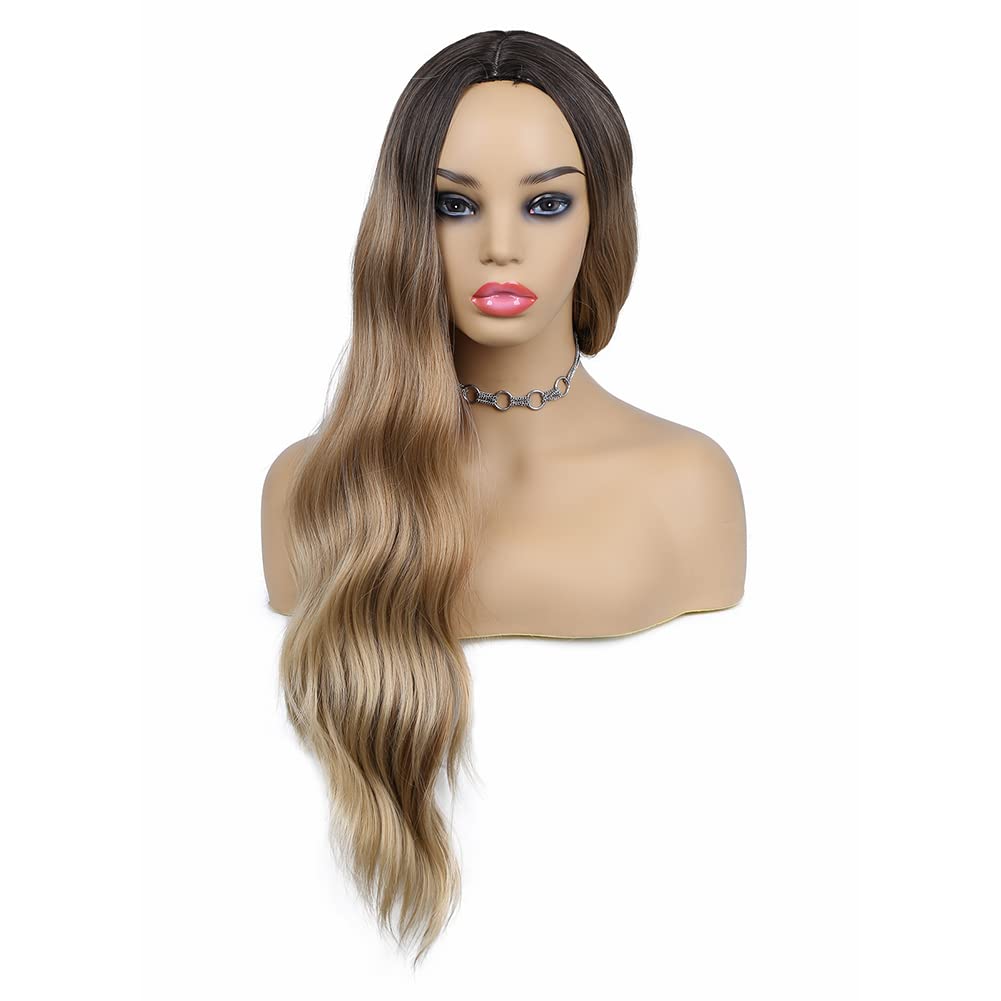 Long Curly Wavy Wig 3 Tone Brown to Blonde