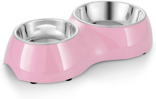 Stainless Steel Pet Bowl (Set of 2),Color: Pink