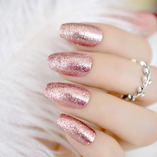 glitter rose gold false nails, Color: Z881