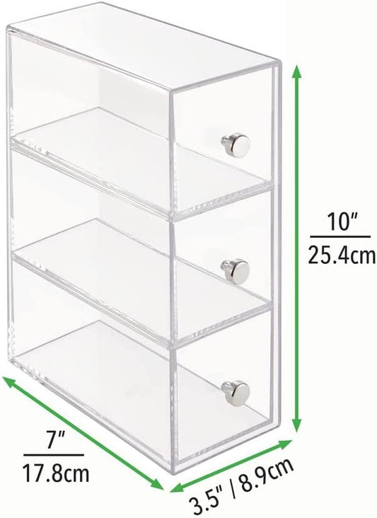 desk organizer, 3 drawers, 2 units, clear