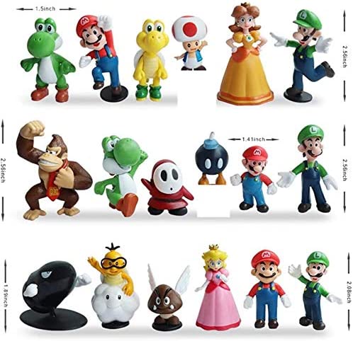 18 Pieces, set super mario bros, action Figures, size: 2"