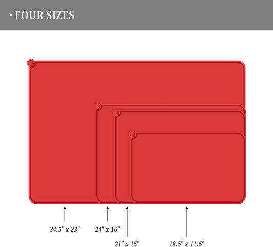 Waterproof Silicone Pet Mat, Red, 18.5" x 11.5"