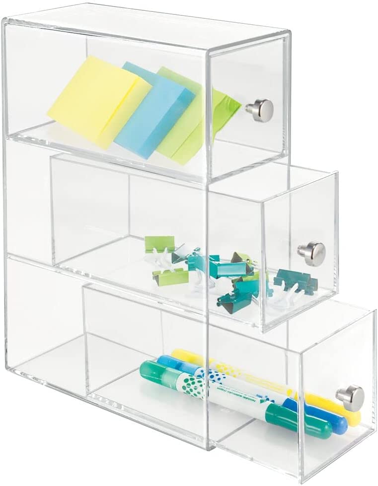 desk organizer, 3 drawers, 2 units, clear