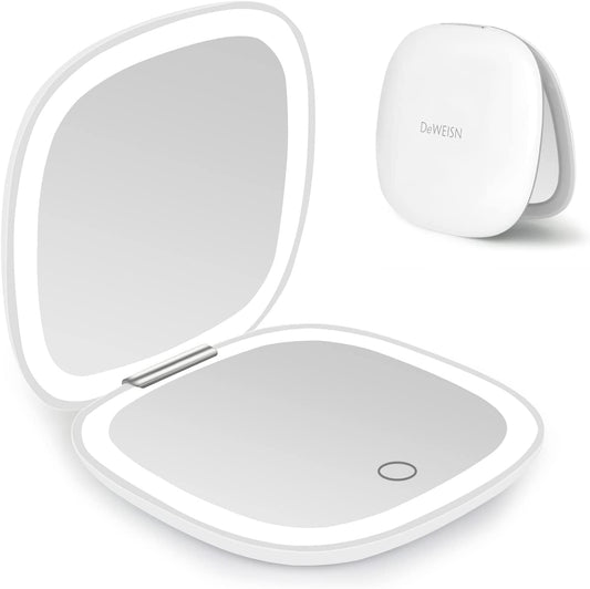 1X/10X Magnification Lighted Travel Makeup Mirror (White)