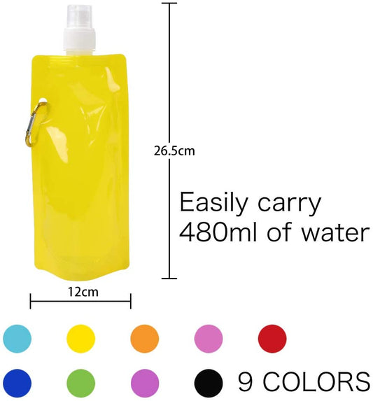 Foldable water bags with clip 9 assorted colors