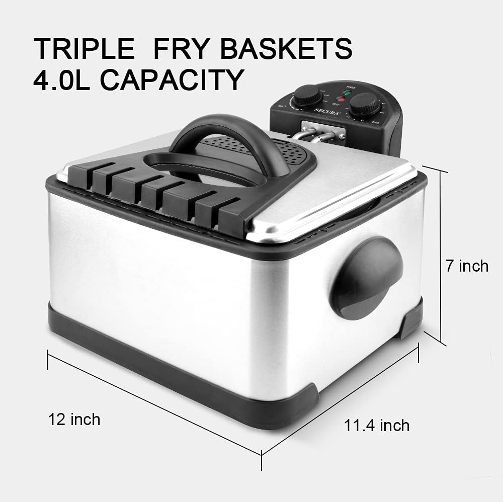 1700-Watt Stainless-Steel Triple Basket Electric Deep Fryer