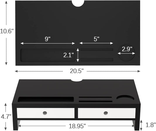 Desk Organizer with Monitor Stand and Drawers (Black, White)