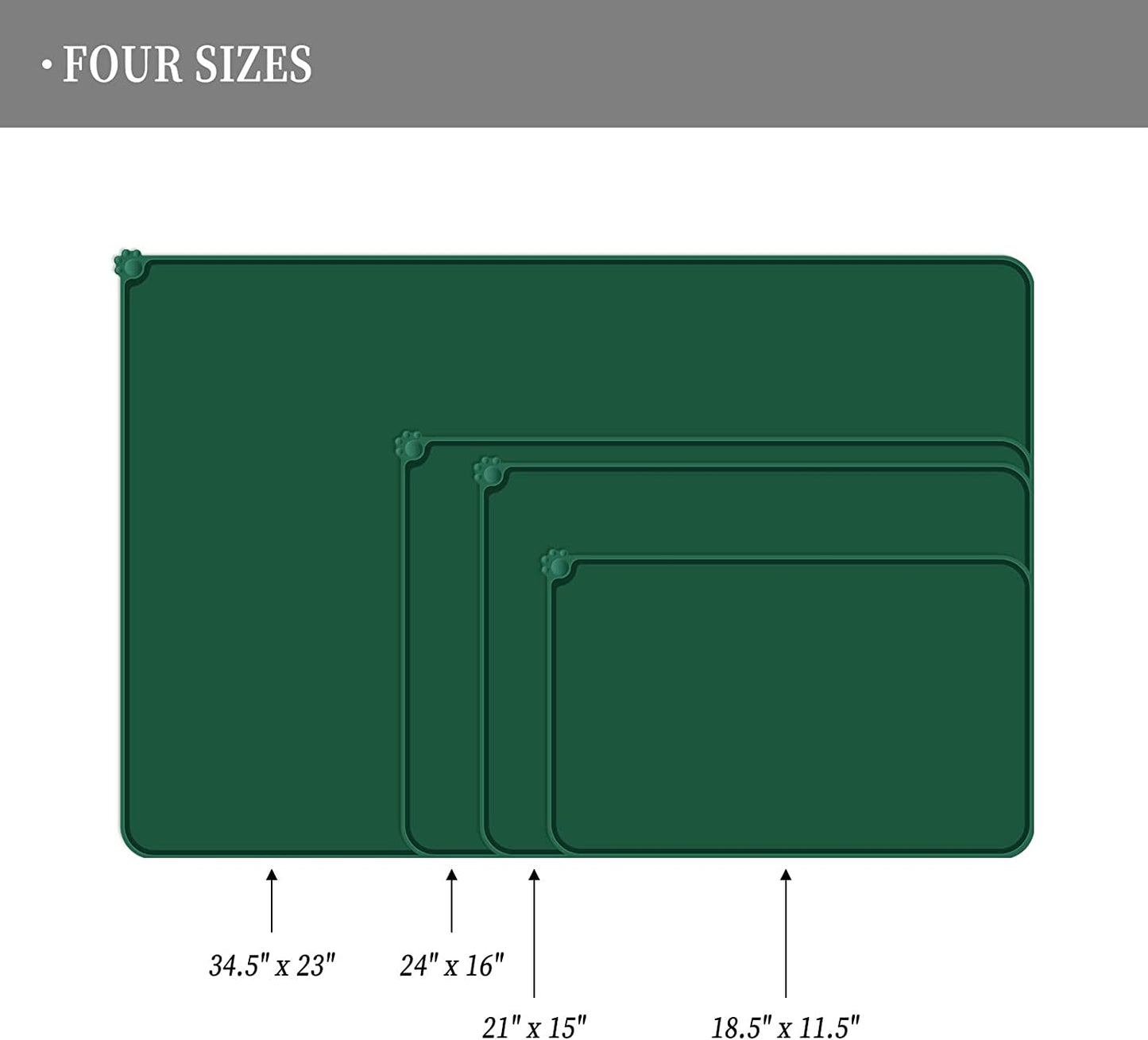 Waterproof Silicone Pet Mat, Green, 18.5" x 11.5"