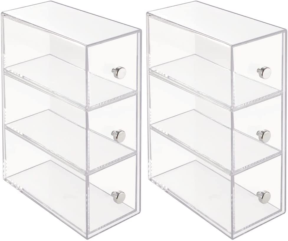 desk organizer, 3 drawers, 2 units, clear