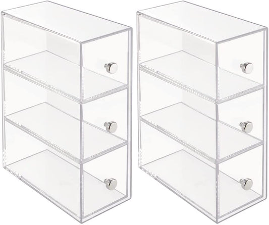 desk organizer, 3 drawers, 2 units, clear