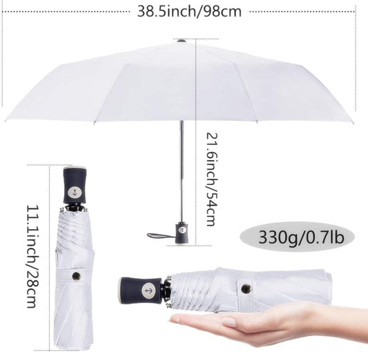 Compact Foldable Travel Umbrella with UV Filter, Color: White