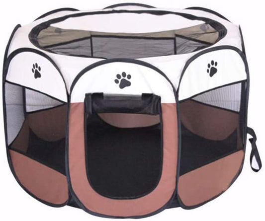 Portable Pet Playpen,34.6"Lx34.6"Wx22.8"H,Coffee,Beige color