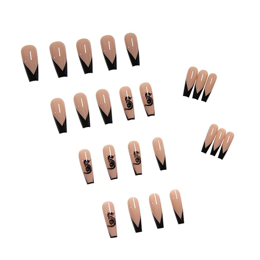 24 Pcs Coffin Fake Nails Glossy Nails Long Glue on Nails