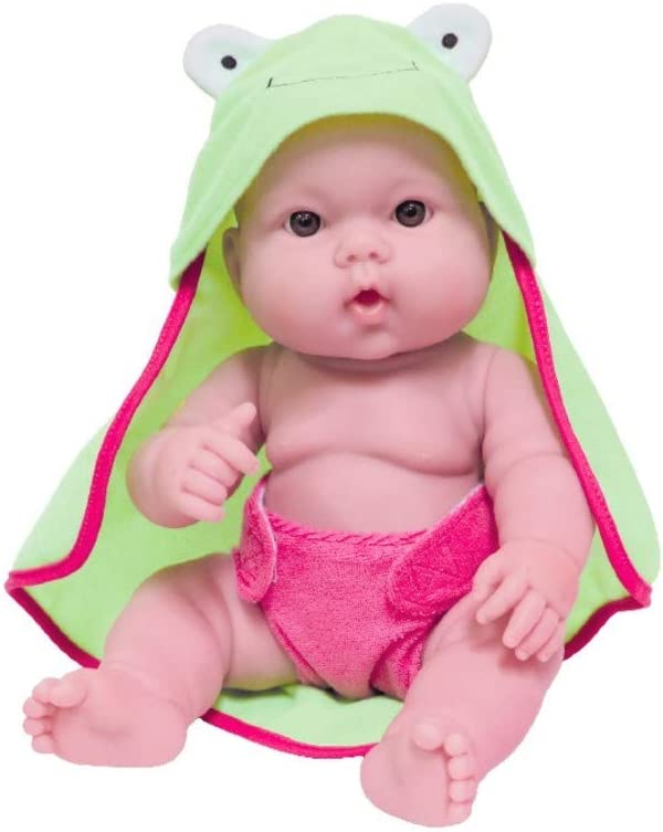 14-inch vinyl doll with 7-piece bath set (Green/Pink)