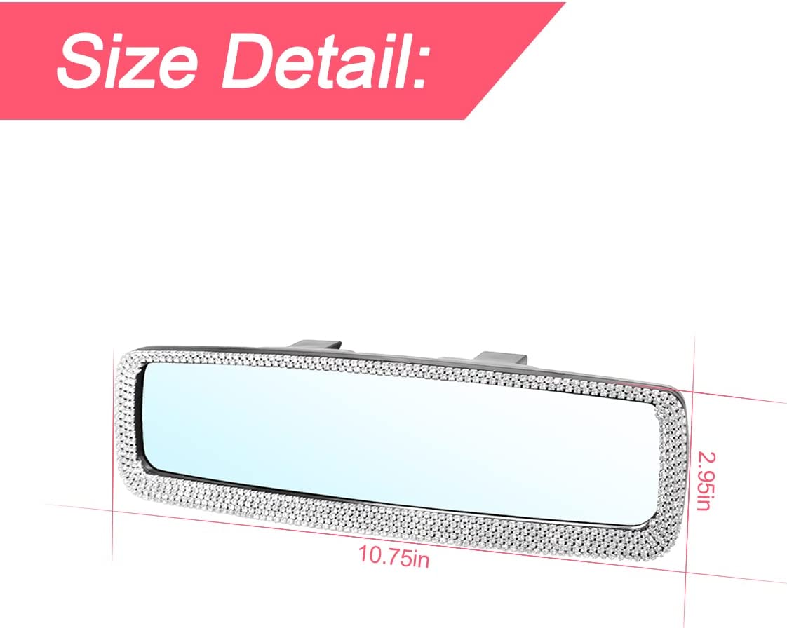 Shiny Rhinestone Car Interior Rearview Mirror, Color: White