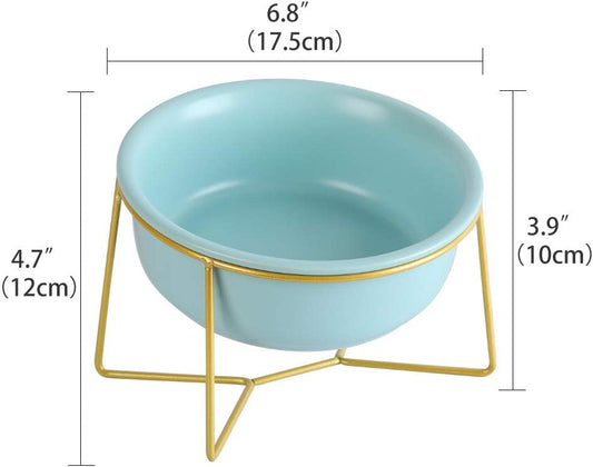 Large Raised Ceramic Dog and Cat Bowl, (Blue)