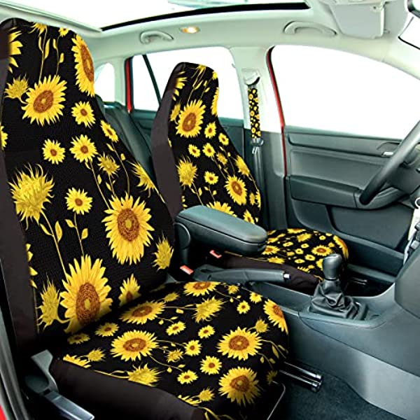 9 Piece Sunflower Car Accessories Set Color: Black