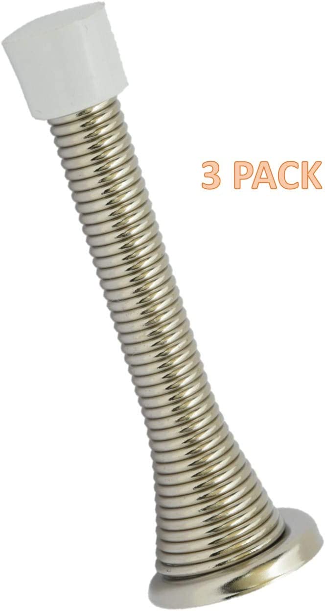 3-1/8" Flexible Spring Door Stops - 3 Pack (Brushed Nickel)