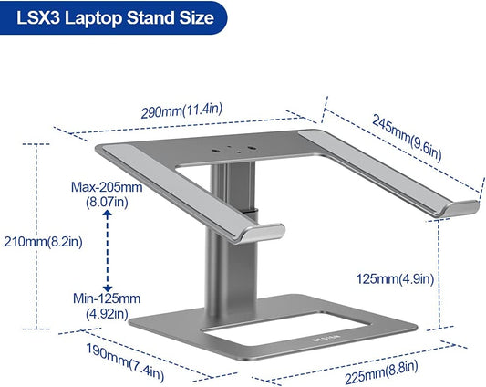 Aluminum laptop stand, adjustable (grey)