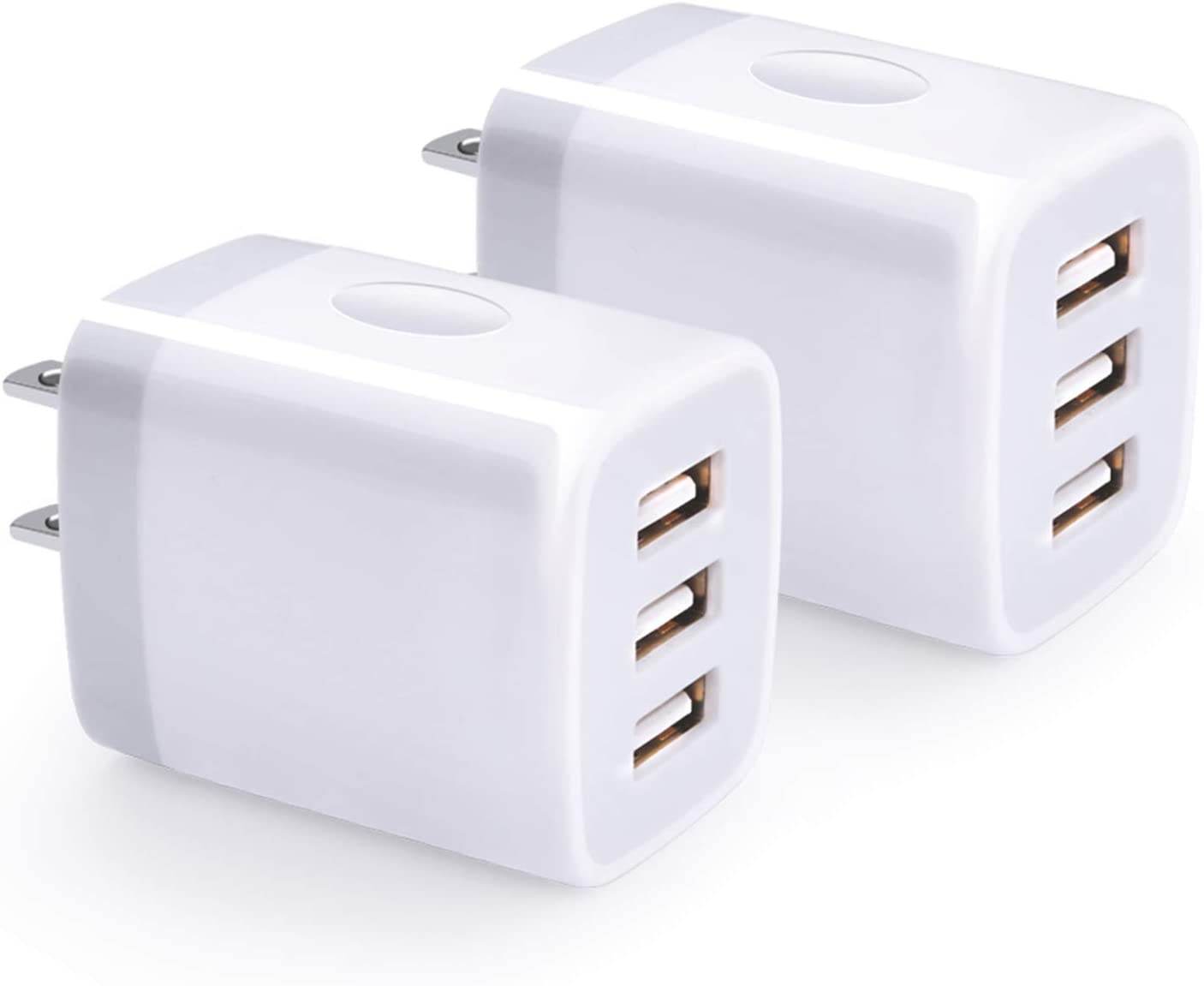 Universal Charger with 3 USB Ports (2-Pack, White)