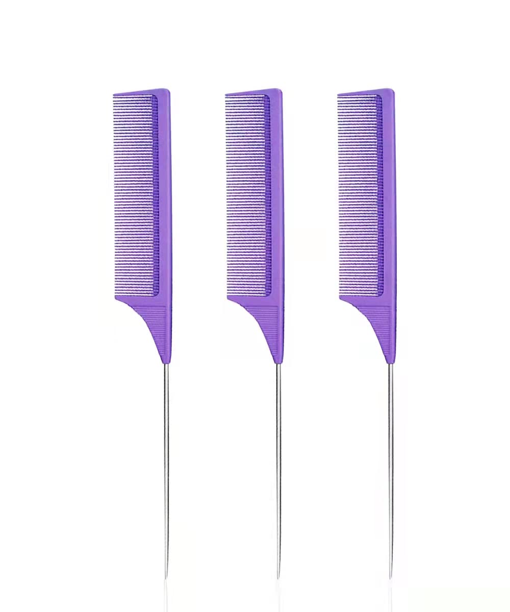 3 pack thin tooth combs for hair detangling - (purple 3)