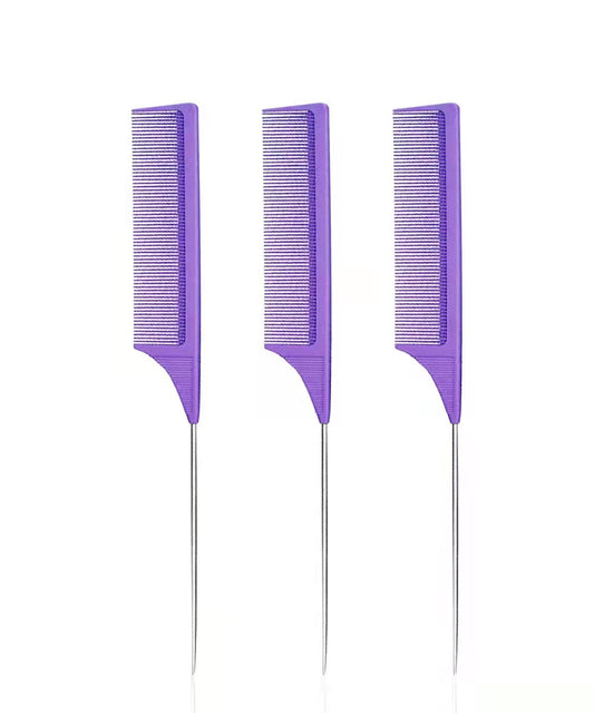 3 pack thin tooth combs for hair detangling - (purple 3)